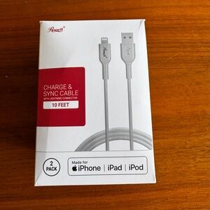 Rosewill Silver Charge & Sync Cable for iPhone, iPad, iPod - 10 Feet (2 Pack)
